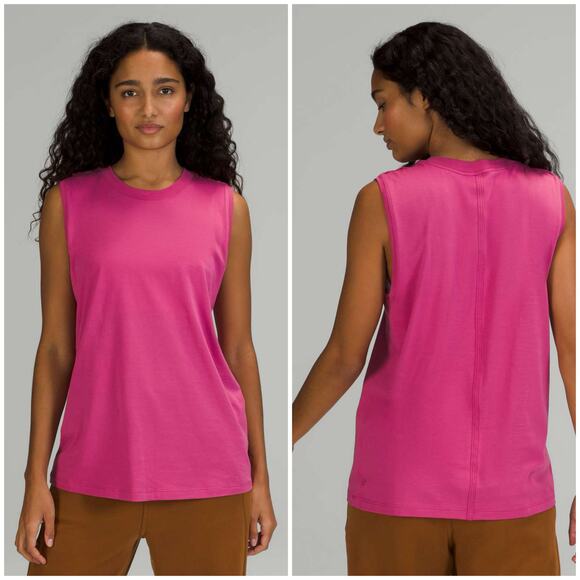 lululemon athletica Tops - Lululemon All Yours Boyfriend Tank Pink Lychee Size 18 Cotton Muscle Tank Loose